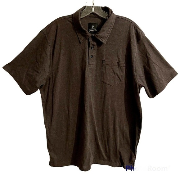 PrAna Shirt Size XL Grey Marco Polo Short Sleeve Pocket Cotton Blend Bas… - Picture 1 of 7